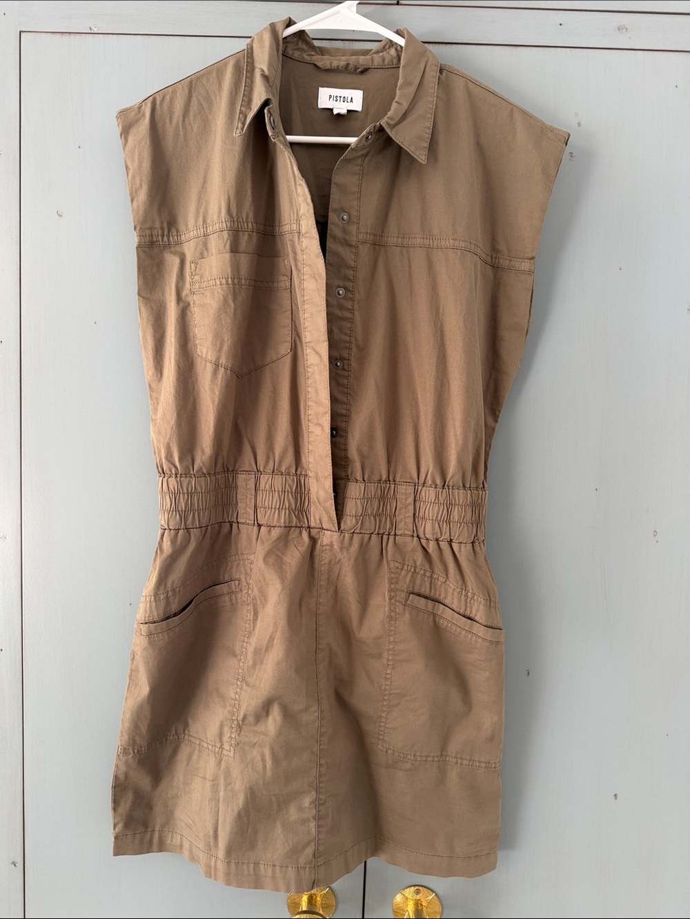 Pistola Utility Shirt Romper in Taupe Brown